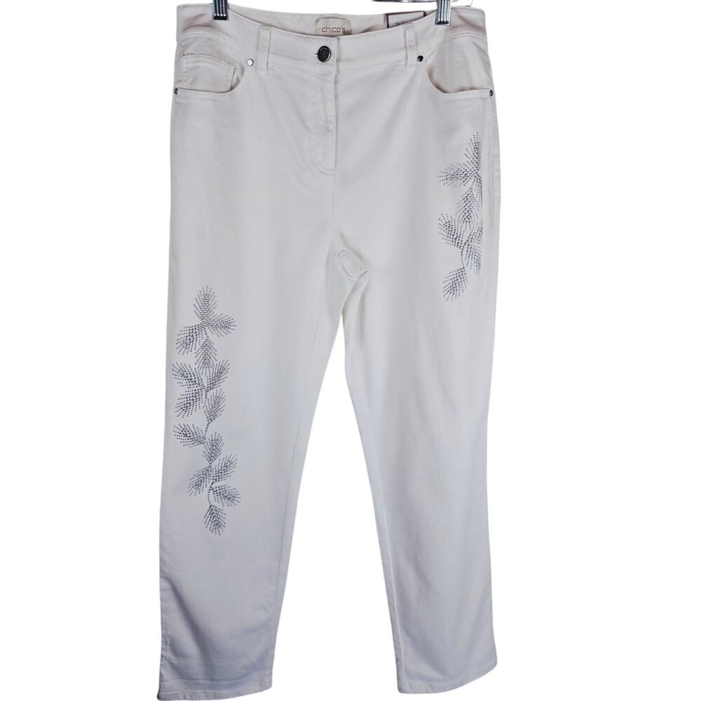 Chico's The Ultimate Fit Flatters Slims Lengthens White Pants 1-S-8 NWT